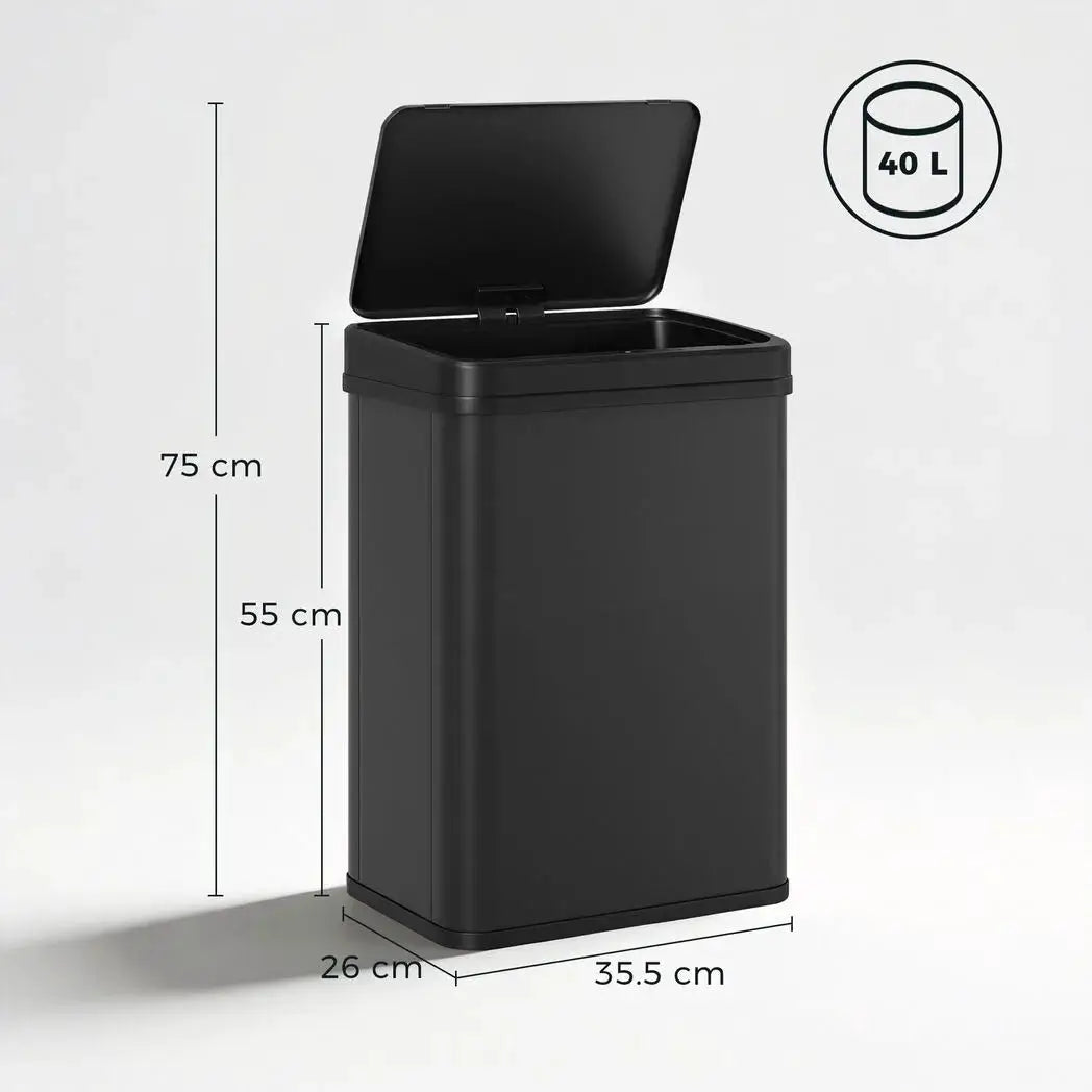 HOMCOM 40L Sensor Bin with Soft-Close Lid, Stainless Steel Automatic Touchless Motion Sensor Kitchen Bin, Black - from HOMCOM