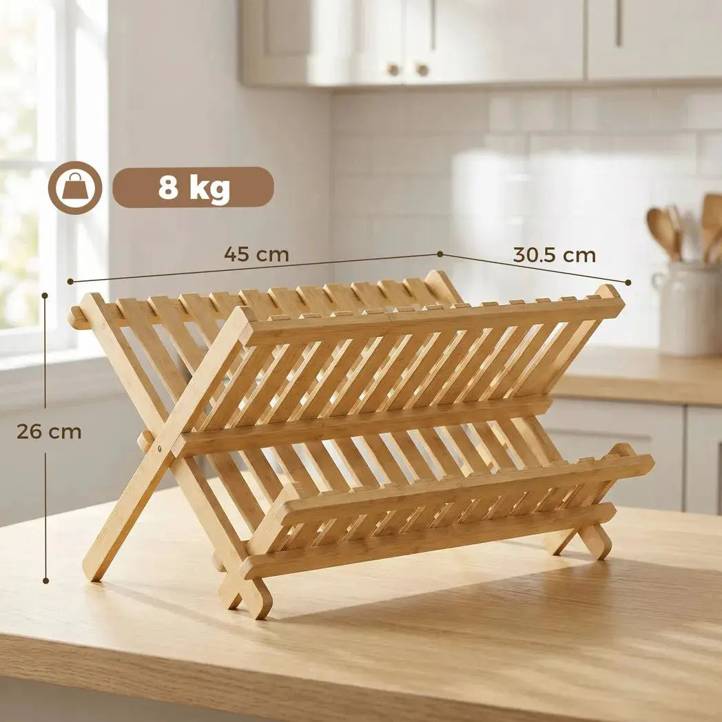 HOMCOM Kitchen Storage Unit, 2-Tier Foldable Kitchen Storage Rack with Slatted Draining Shelves, Natural Wood Finish - from HOMCOM