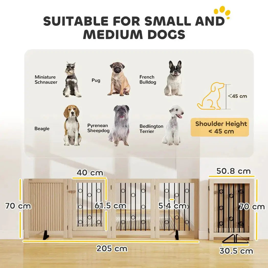 PawHut 4 Panel Freestanding Pet Gate, Indoor Dog Barrier with Lockable Door, Support Feet, 360° Flexible Hinges, Oak - from PawHut