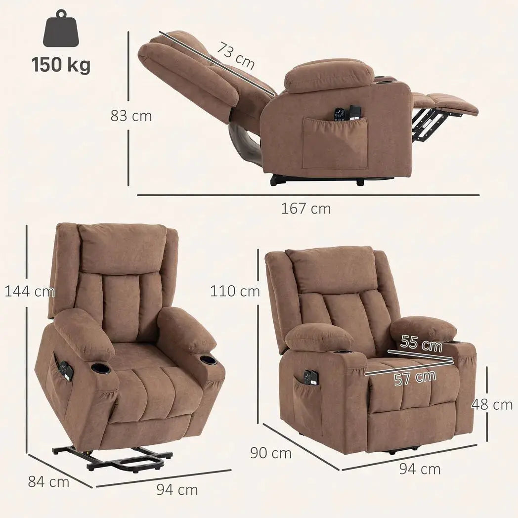 HOMCOM Dual Motor Recliner Chair, 55° Electric Lift Chair for Elderly, Recliner Armchair with Massage and Heat, Brown - from HOMCOM