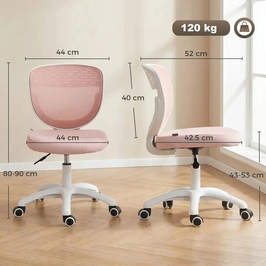 HOMCOM Office Chair, Armless Computer Desk Chair with Breathable Mesh, Adjustable Height, Swivel Wheels, Pink - from HOMCOM