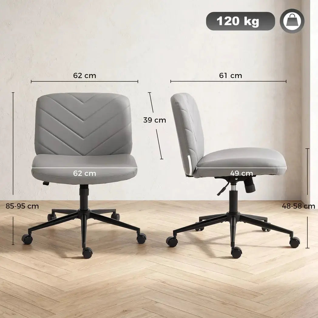 HOMCOM Home Office Desk Chair Height Adjustable Swivel Chair Cross Legged Wide Seat Swivel Wheels Grey - from HOMCOM