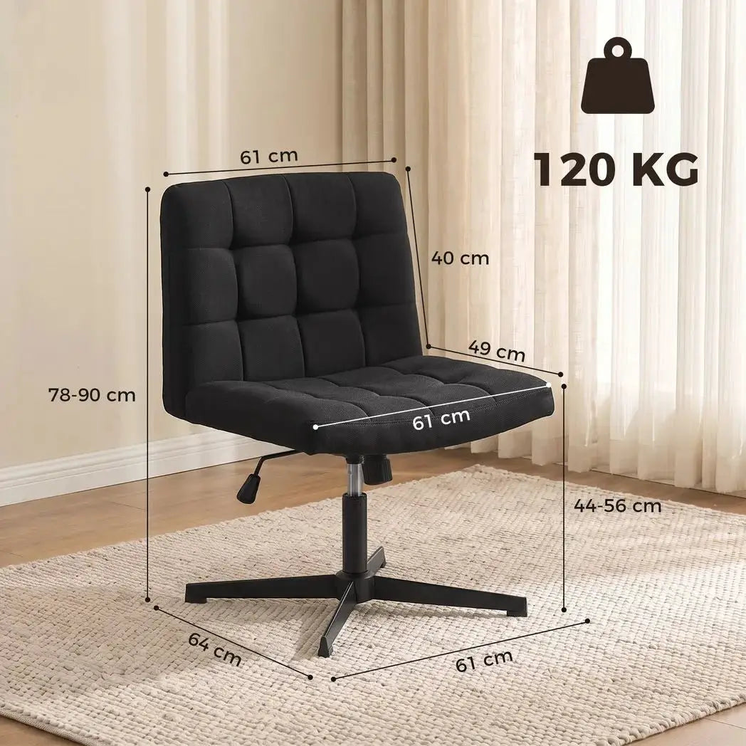 HOMCOM Armless Office Chair, Cross Legged Linen Computer Desk Vanity Chair with Wide Seat, Rocking Function, Black - from HOMCOM