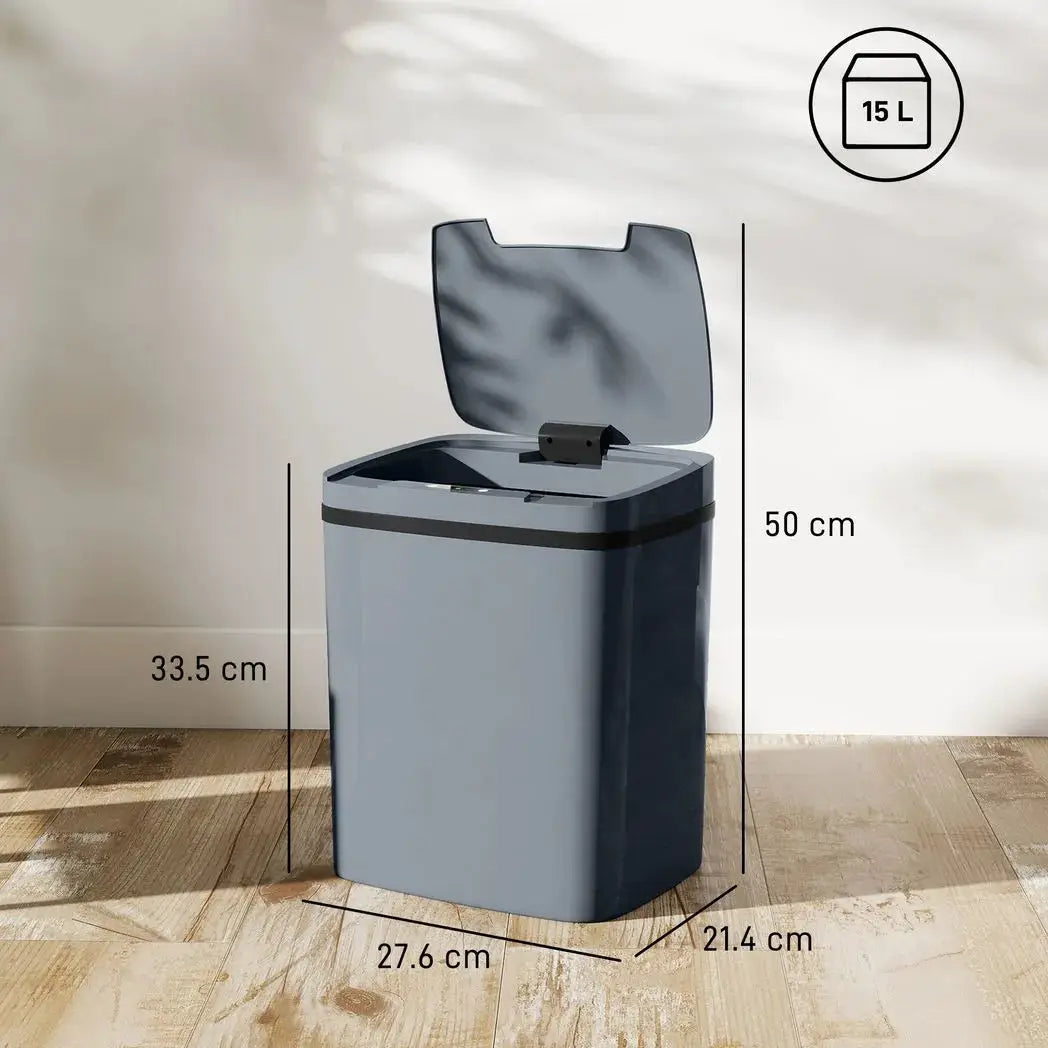 HOMCOM 15L Sensor Bin, Automatic Touchless Kitchen Bin, Easy Clean, Battery Operated for Home Office, Bedroom, Bathroom, Grey - from HOMCOM