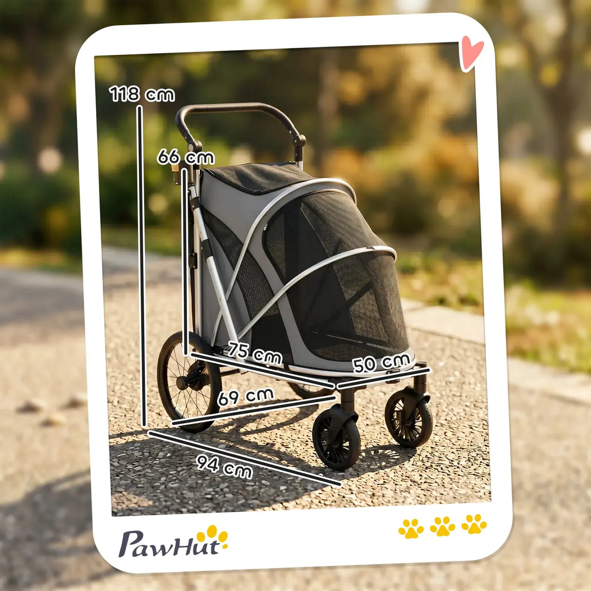 PawHut Dog Stroller, Easy Folding Pet Stroller for Small and Medium Dogs with Shock Absorption, Maximum Load 20 kg, Grey - from PawHut
