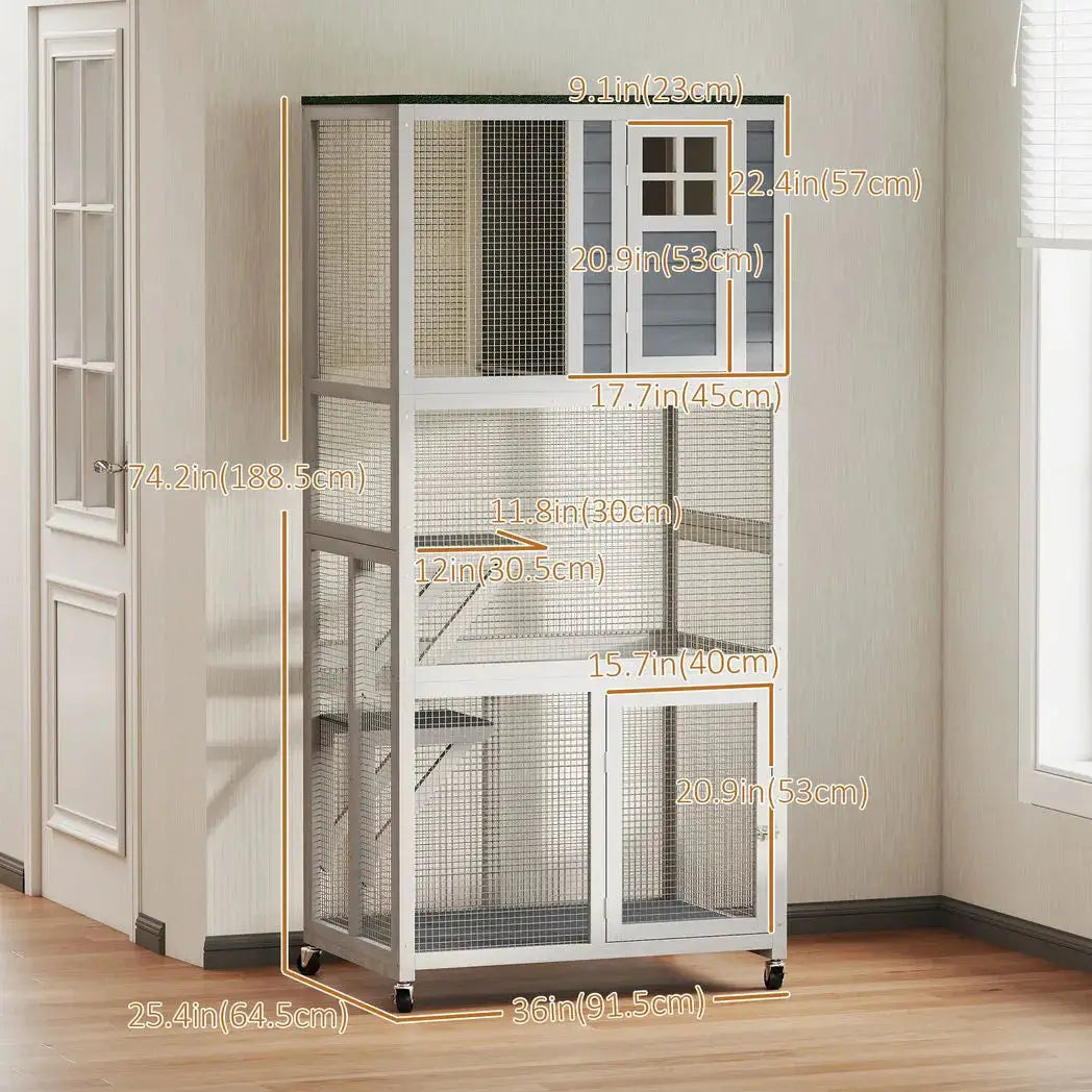 PawHut Wooden Catio Cat Outdoor Enclosure, Cat Cage with Waterproof Roof, Platforms, for Multiple Cats, White - from PawHut