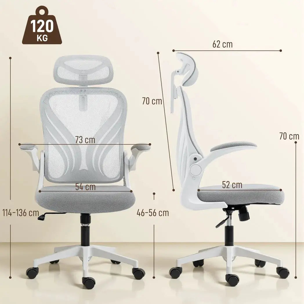 HOMCOM Ergonomic Office Chair with Foldable Backrest, 2D Headrest - Light Grey - from HOMCOM