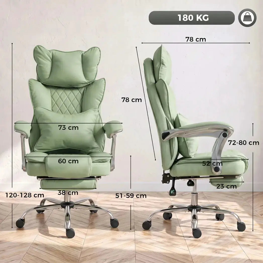 HOMCOM Executive Office Chair, PU Big and Tall Office Chair 180 kg with Wide Seat, Reclining, Lumbar Support, Light Green - from HOMCOM