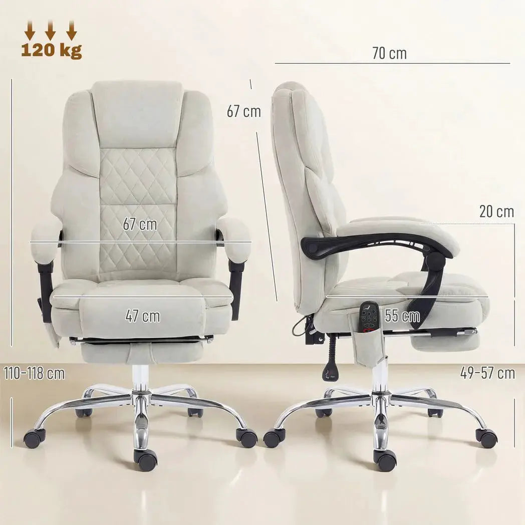 HOMCOM Office Chair with 6-point Vibration Massage and Heat, Fabric Desk Chair with Footrest, High Back, Cream White - from HOMCOM