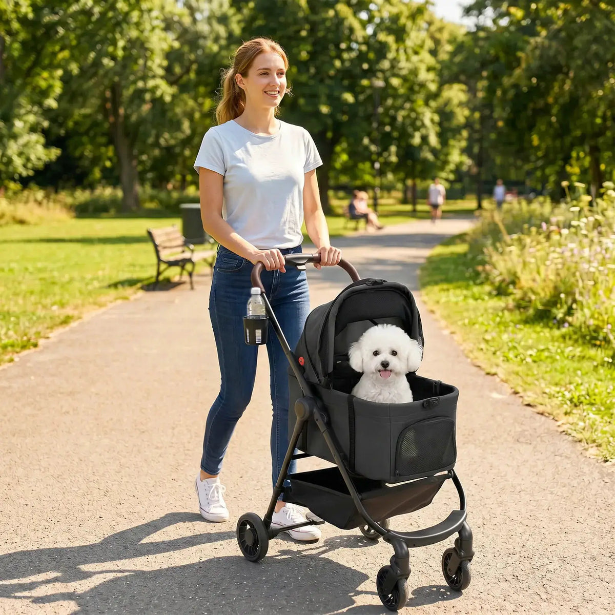 PawHut Dog Stroller, 3 in 1 Foldable Pet Stroller for Small Puppy Cat with Detachable Travel Carrier, Storage Basket, Black - from PawHut