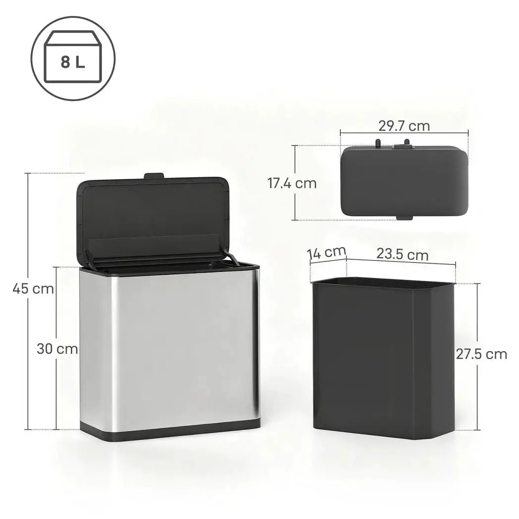 HOMCOM 8L Hanging Kitchen Bin, Rubbish bin with Lid and Removable Inner Bucket for Under Cabinet Door, Under Sink, Office - from HOMCOM