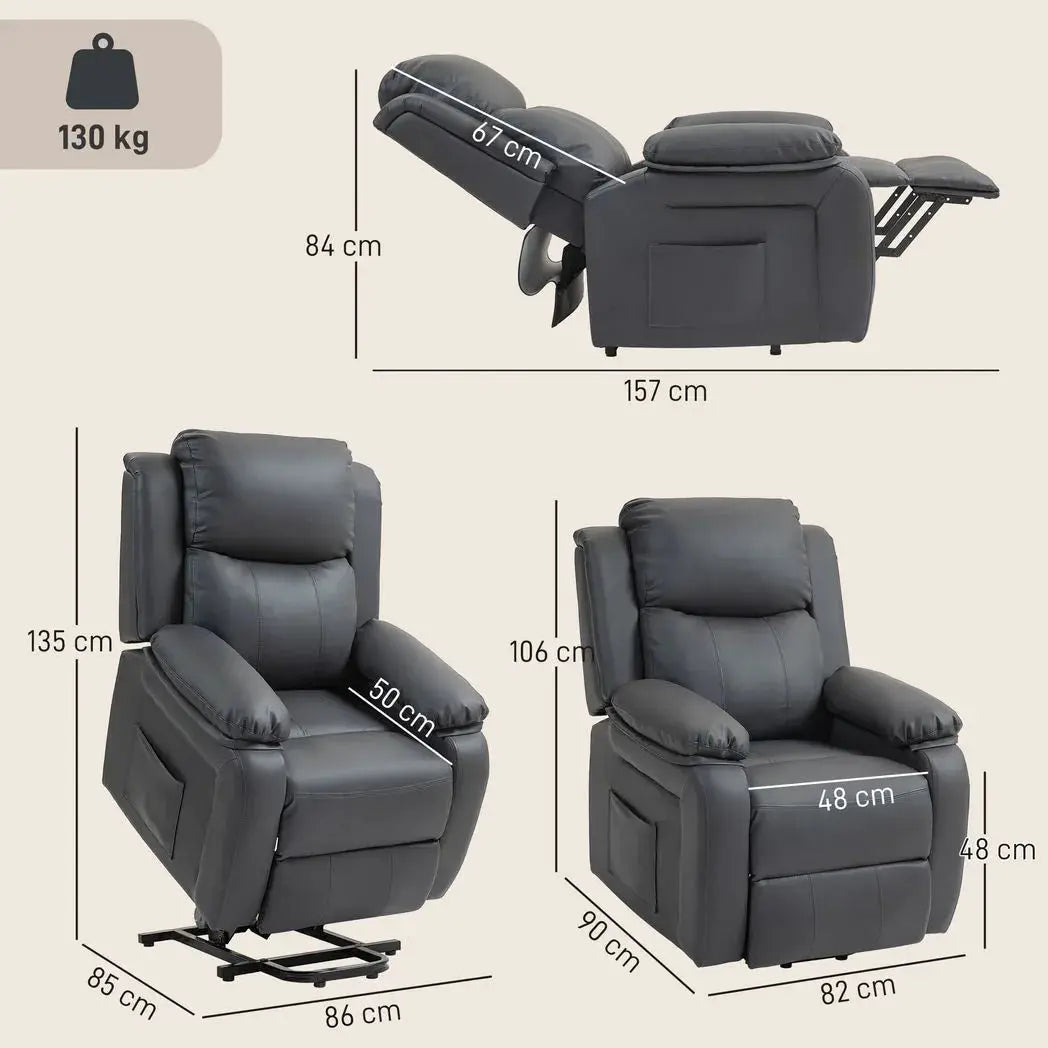 HOMCOM Riser and Recliner Chair with Vibration Massage, PU Leather Power Lift Chair for Elderly, Dark Grey - from HOMCOM