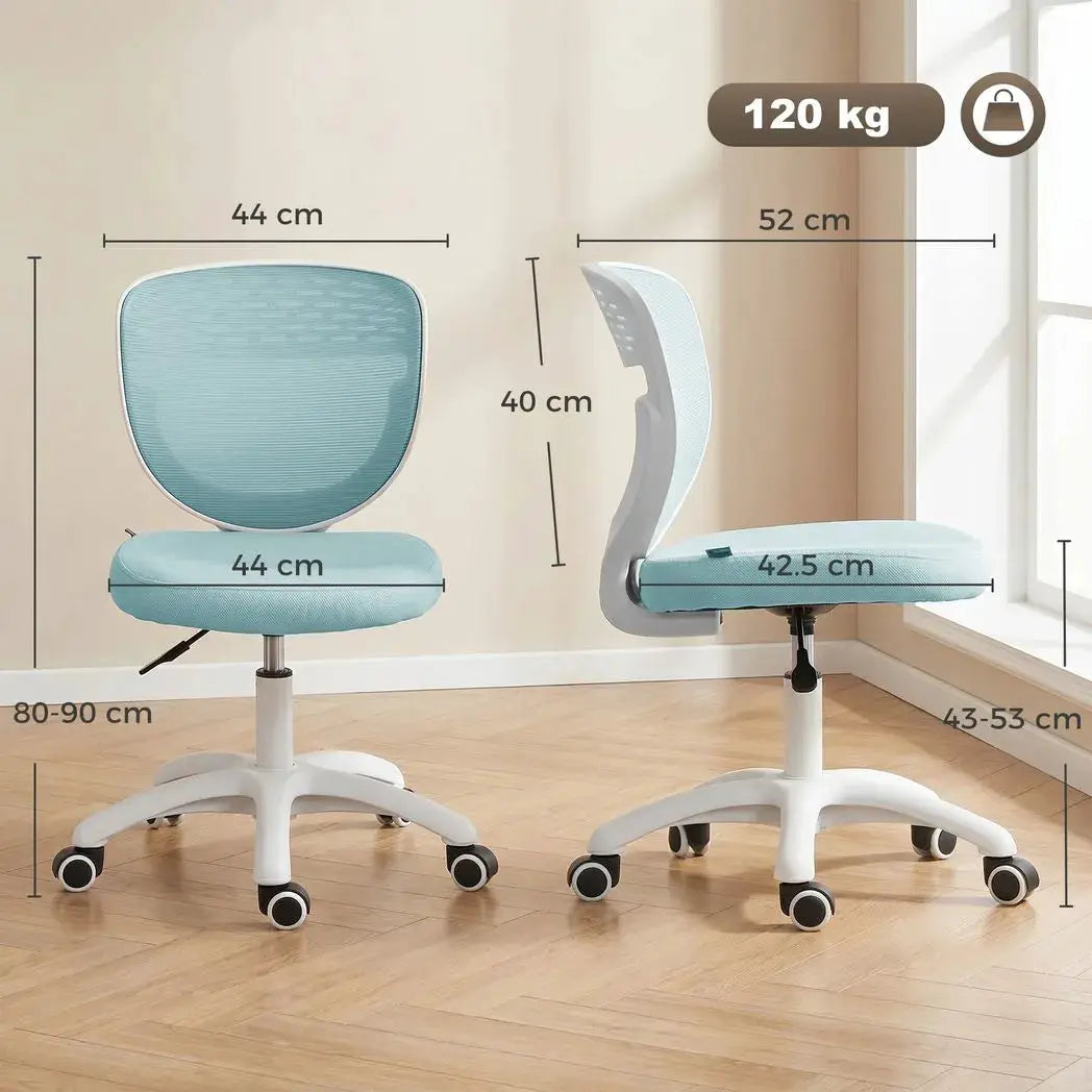 HOMCOM Office Chair, Armless Computer Desk Chair with Breathable Mesh, Adjustable Height, Swivel Wheels, Light Blue - from HOMCOM