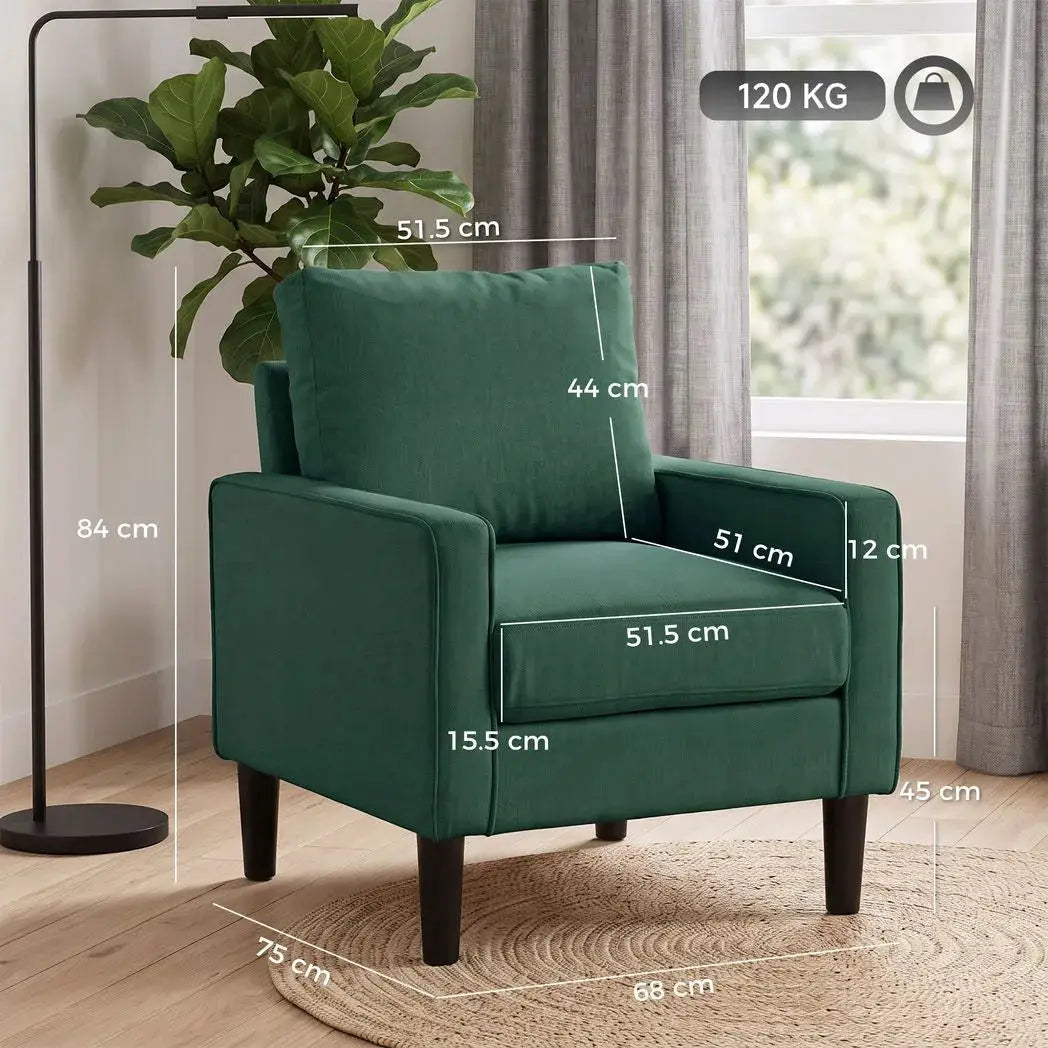 HOMCOM Accent Chair, Removable Pillow Linen Armchair with Comfy Spring Cushion for Living Room, Bedroom, Study, Dark Green - from HOMCOM