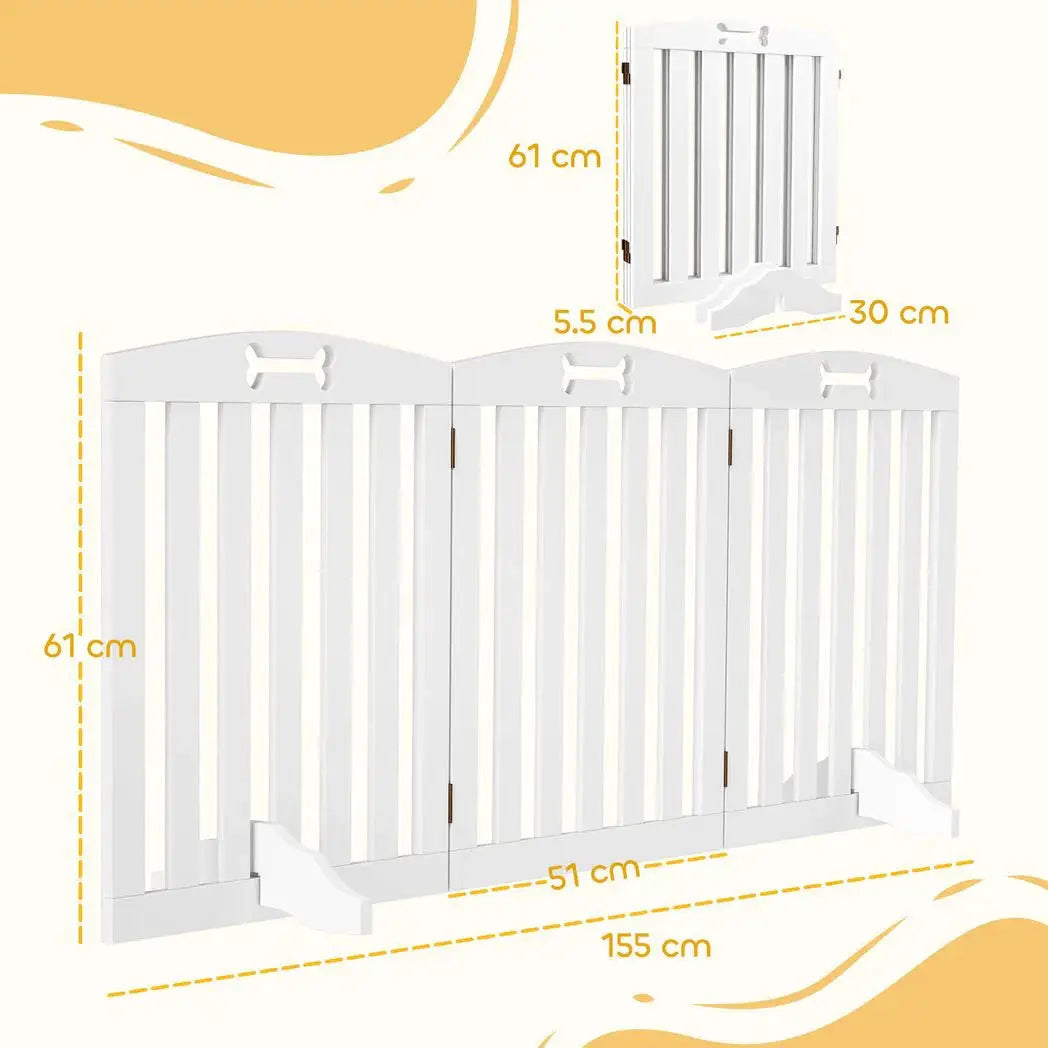 PawHut Wooden Dog Gate, Freestanding Pet Gate with Support Feet for Doorways, Hallways, Stairs, 155L x 61H cm, White - from PawHut