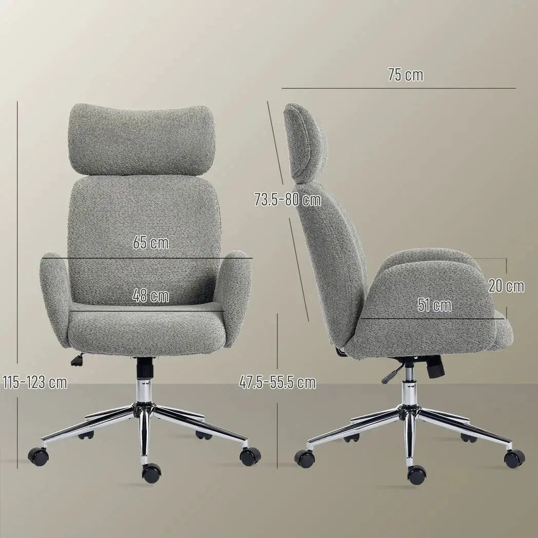 HOMCOM Office Chair with Adjustable Headrest, Spring Pack, Curved Line, Boucle Fabric - Charcoal Grey - from HOMCOM