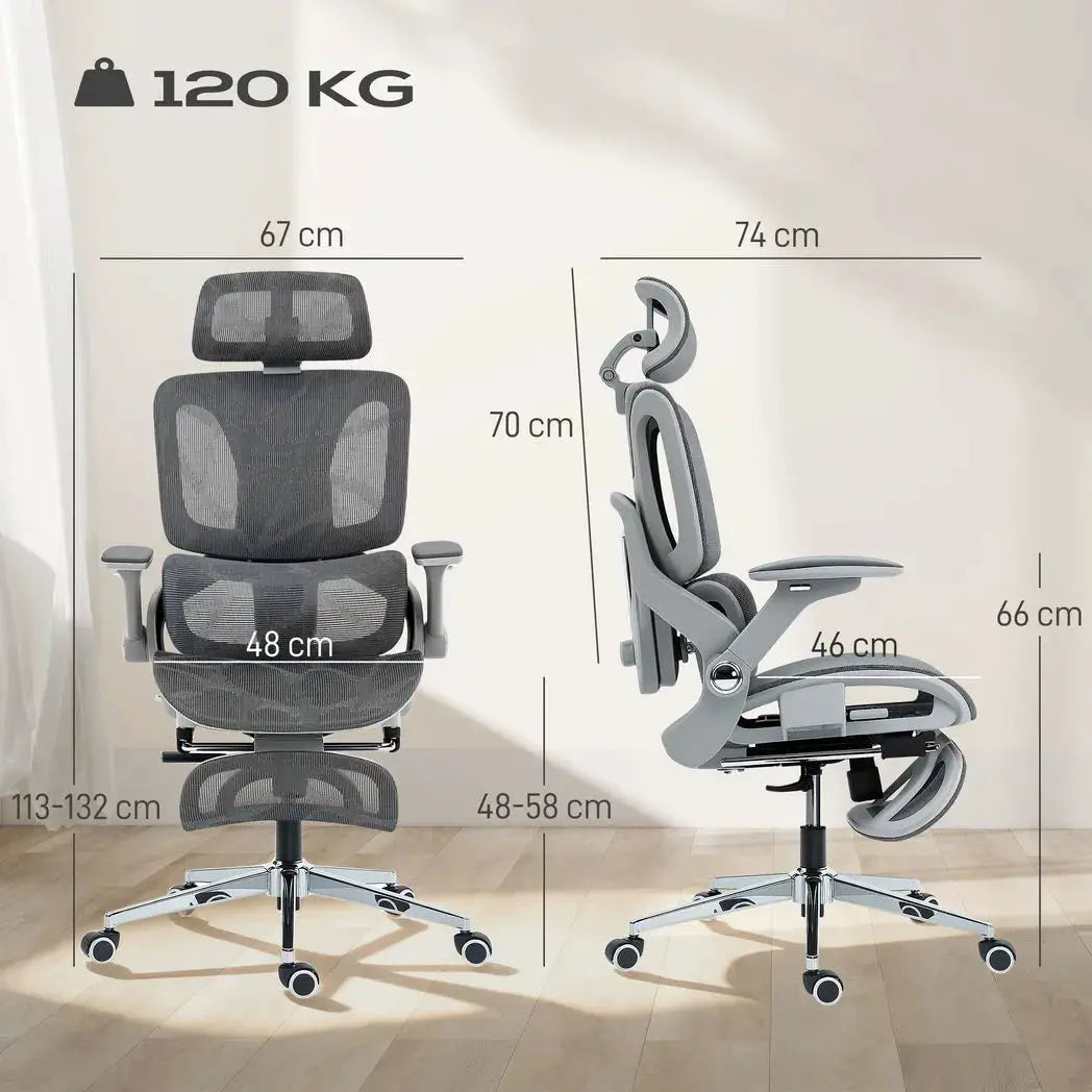 HOMCOM Ergonomic Office Chair, High Back Mesh Desk Chair, Grey - from HOMCOM
