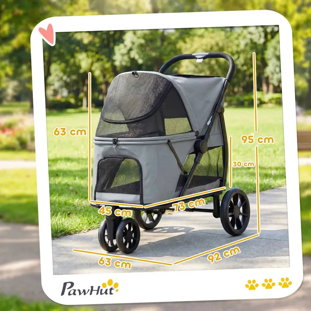 PawHut Dog Stroller, 3 Wheels Pet Stroller with Dual Entry, Easy One-Click Quick Fold, Mesh Windows, Washable Cushion - from PawHut