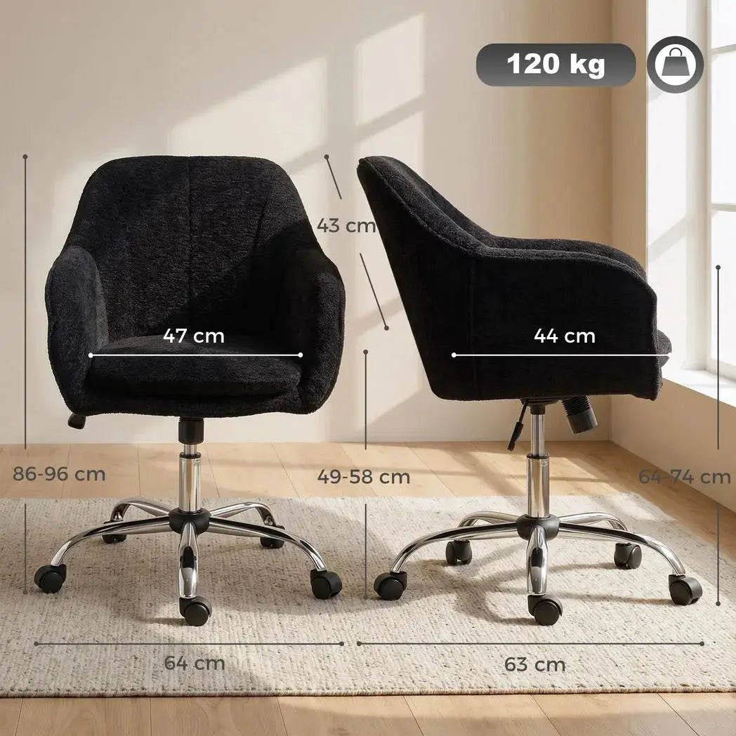 HOMCOM Modern Makeup Vanity Chair, Snow Flannel Office Chair with Tub Back, Black - from HOMCOM