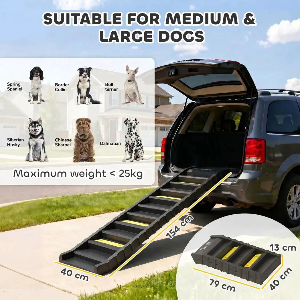 PawHut Dog Car Ramp with Anti-Slip Steps, 10-Steps Pet Stairs for Pets to Access Cars and High Beds, Black - from PawHut