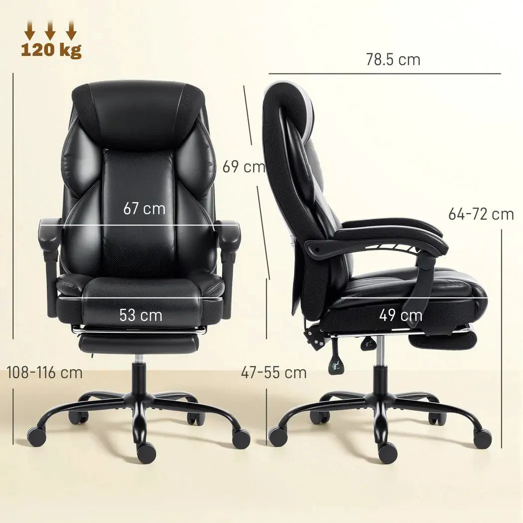 HOMCOM Adjustable Office Chair Reclining Computer Desk Chair with Footrest, Armrest, Casters, Black - from HOMCOM