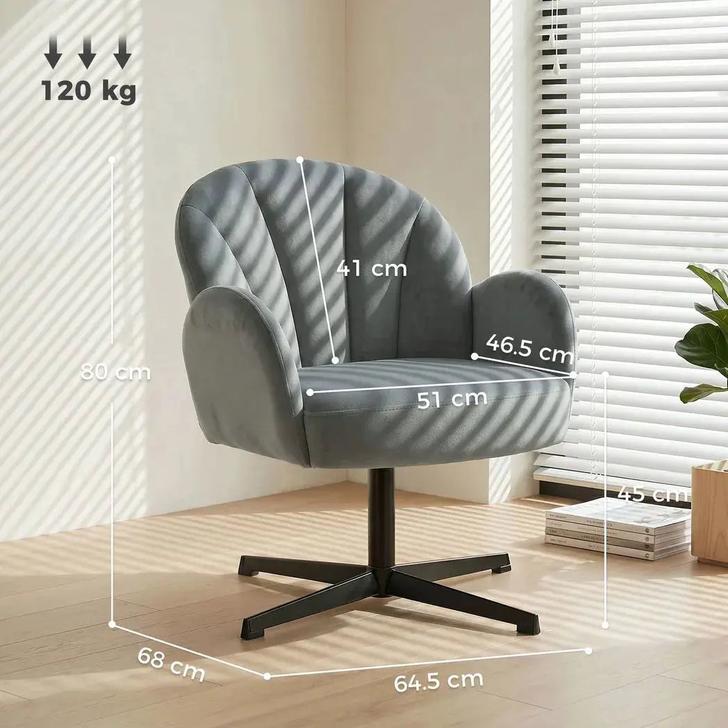 HOMCOM Swivel Accent Chair, Shell-Shaped Armchair with Spring Cushion, Metal Base, Grey - from HOMCOM