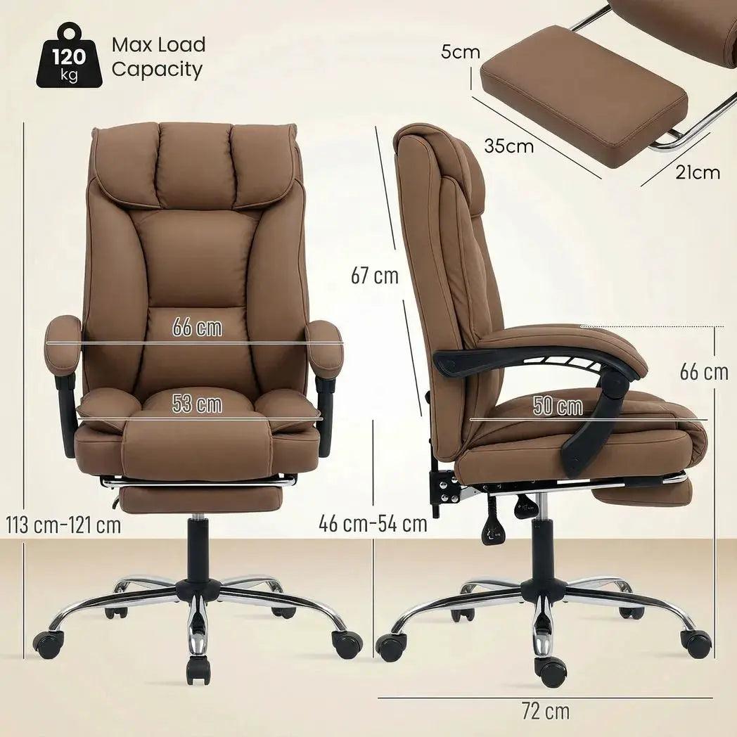 HOMCOM 155° Reclining Faux Leather Swivel Office Chair - Brown - from HOMCOM