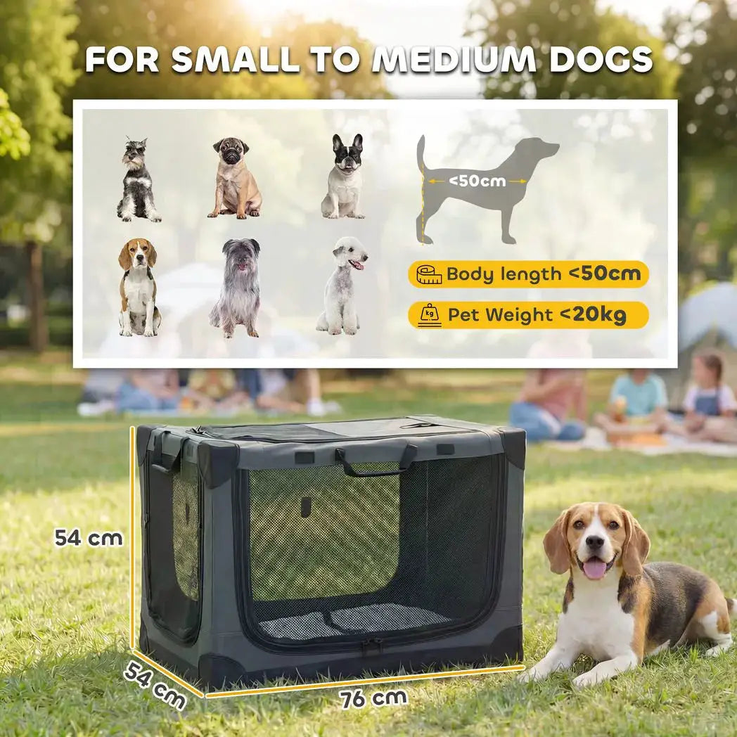 PawHut Soft Dog Crate Pet Travel Crate 76 x 54 x 54 cm with Removable Pad Mesh Window Army Green - from PawHut