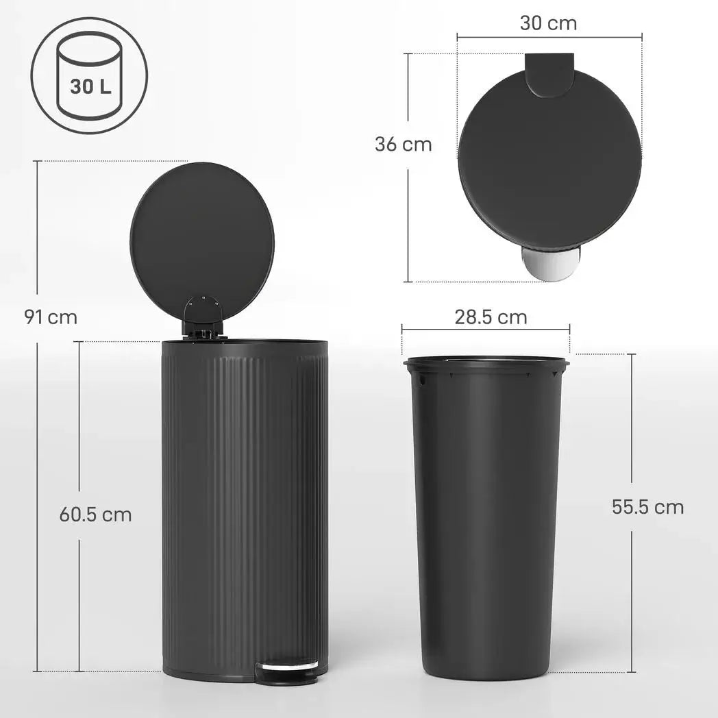 HOMCOM Kitchen Bin, 30 Litre Pedal Rubbish Bin with Removable Bucket, Black - from HOMCOM