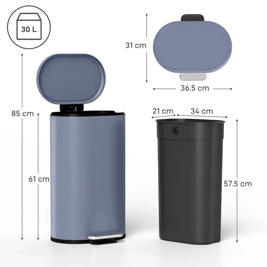 HOMCOM 30 L Modern Curved Kitchen Bin - Grey - from HOMCOM