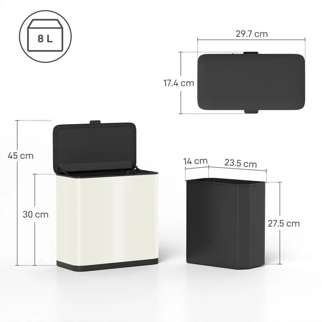 HOMCOM 8L Hanging Kitchen Bin, Rubbish bin with Lid and Removable Inner Bucket for Kitchen Cabinet Door, Under Sink, Office - from HOMCOM
