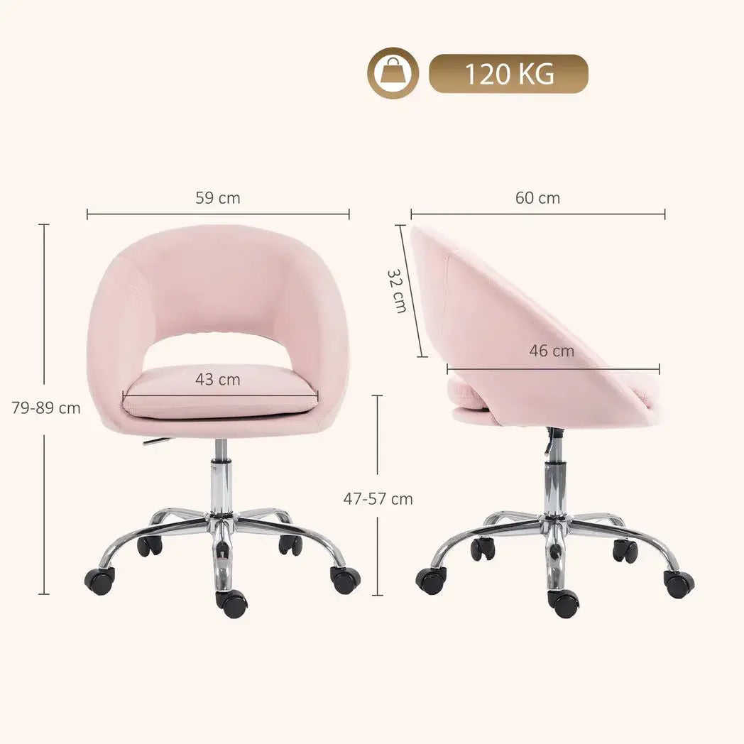 HOMCOM Velvet Desk Chair, Modern Office Chair with Height-Adjustable, Wheels, for Home Study Bedroom, Pink - from HOMCOM