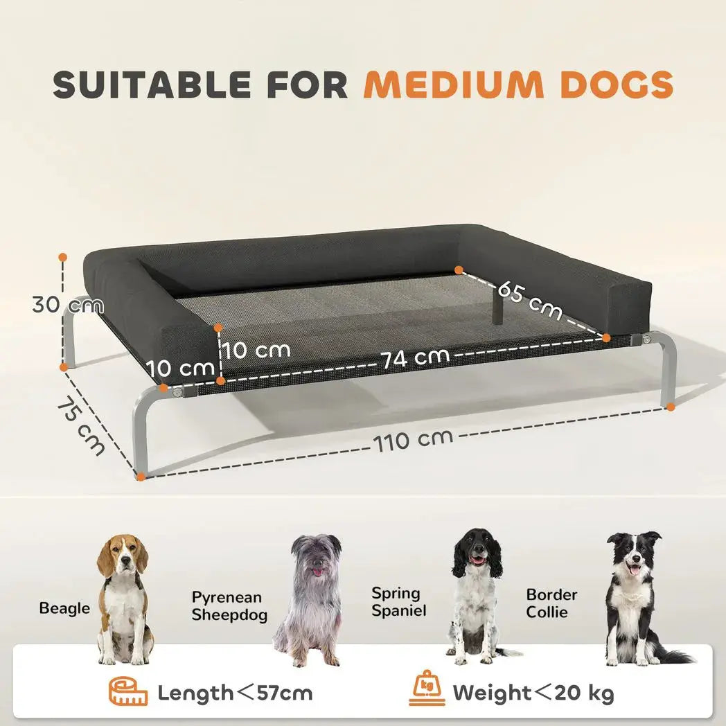 PawHut Elevated Dog Bed with Removable Bolsters, Raised Dog Bed for Medium Breeds, Portable Indoor & Outdoor Pet Cots, Black - from PawHut