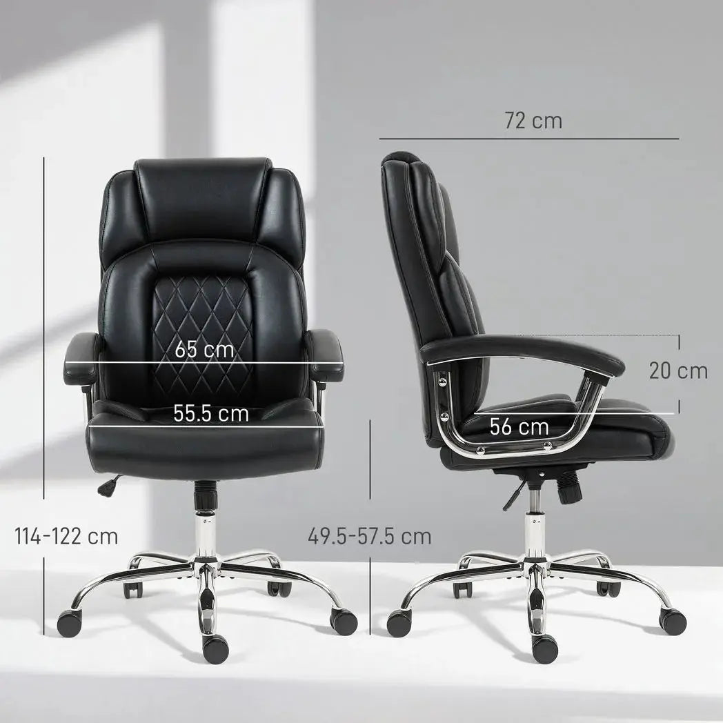 HOMCOM Big and Tall Office Chair 180kg with Spring Cushion, PU Leather - Black - from HOMCOM
