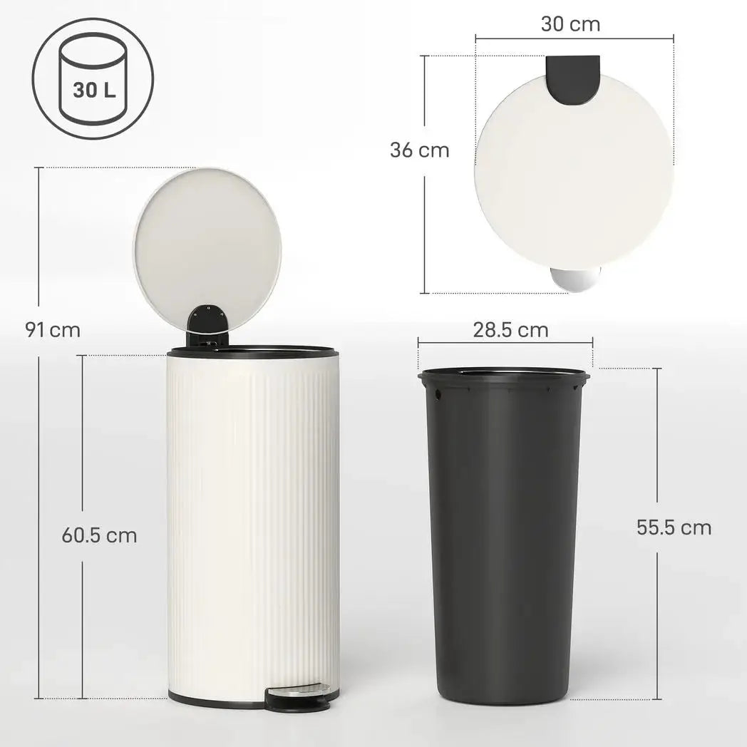 HOMCOM Kitchen Bin, 30 Litre Pedal Rubbish Bin with Removable Bucket, Cream - from HOMCOM