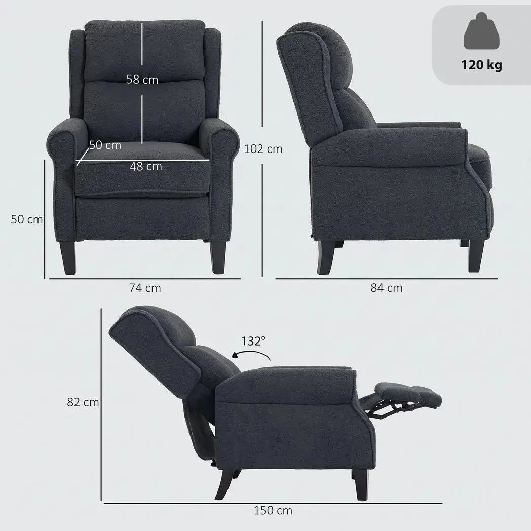HOMCOM 132° Recliner Armchair, with Extended Footrest - Dark Grey - from HOMCOM
