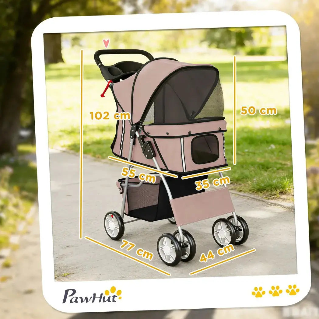 PawHut Dog Pram, Pet Stroller with Reflective Strips, Foldable Cat Stroller with 360° Swivel Wheels, Brown - from PawHut