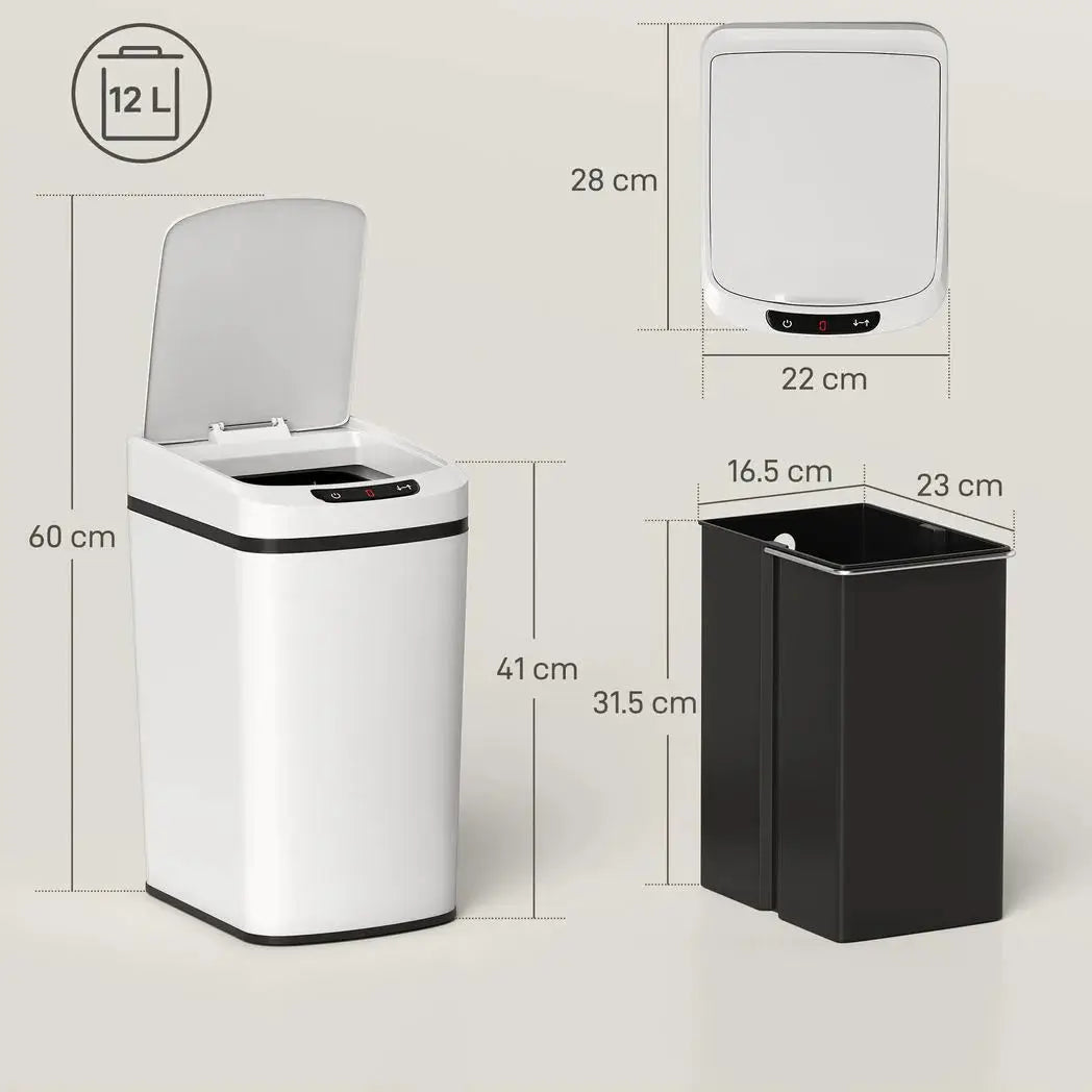 HOMCOM 12L Sensor Bin, Automatic Touchless Motion Sensor Kitchen Bin with Fingerprint Resistant Stainless Steel, White - from HOMCOM