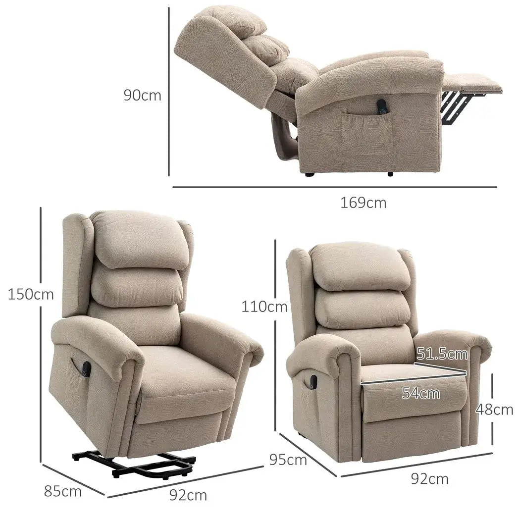 HOMCOM Velvet-Feel Electric Riser Recliner Chair - Khaki - from HOMCOM