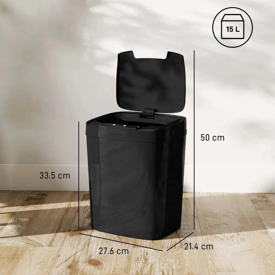 HOMCOM 15L Sensor Bin, Automatic Touchless Kitchen Bin, Easy Clean, Battery Operated for Home Office, Bedroom, Bathroom, Black - from HOMCOM