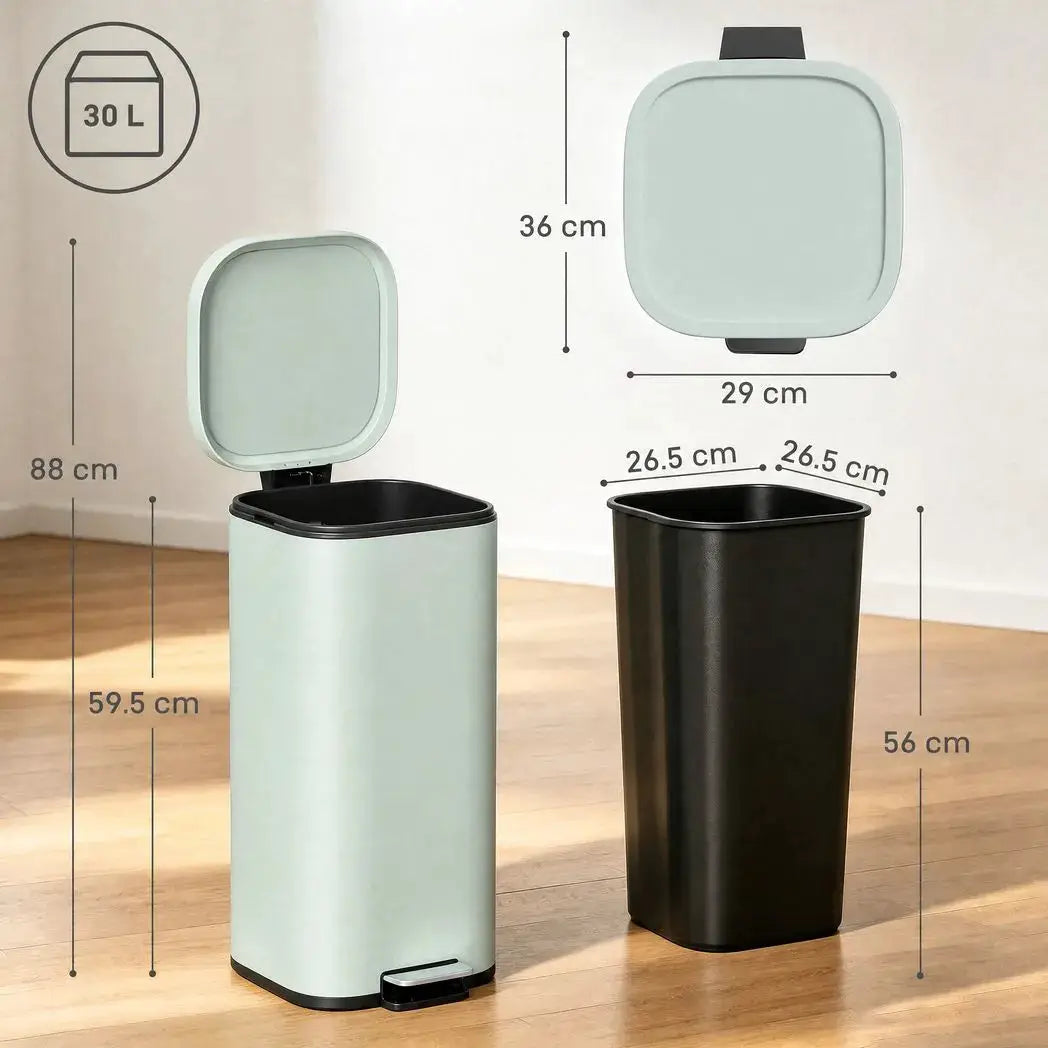 HOMCOM 30L Kitchen Bin, Compact Pedal Bin with Soft-Close and Stay-Open Lid, Removable Bucket for Kitchen, Home, Office, Green - from HOMCOM