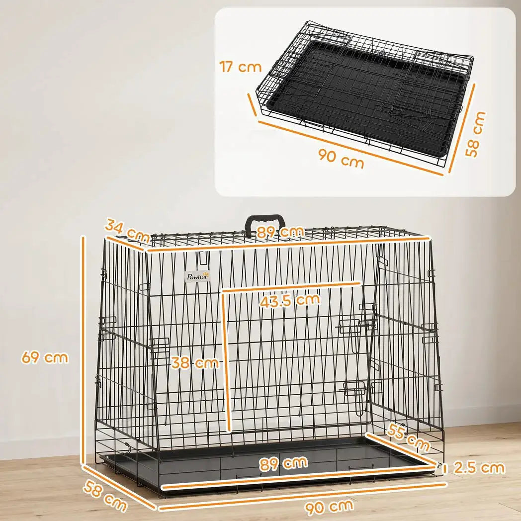 PawHut 35"(90 cm) Car Dog Crate Medium Large Collapsible Slanted Travel Dog Cage with Tray for Car Boot - from PawHut