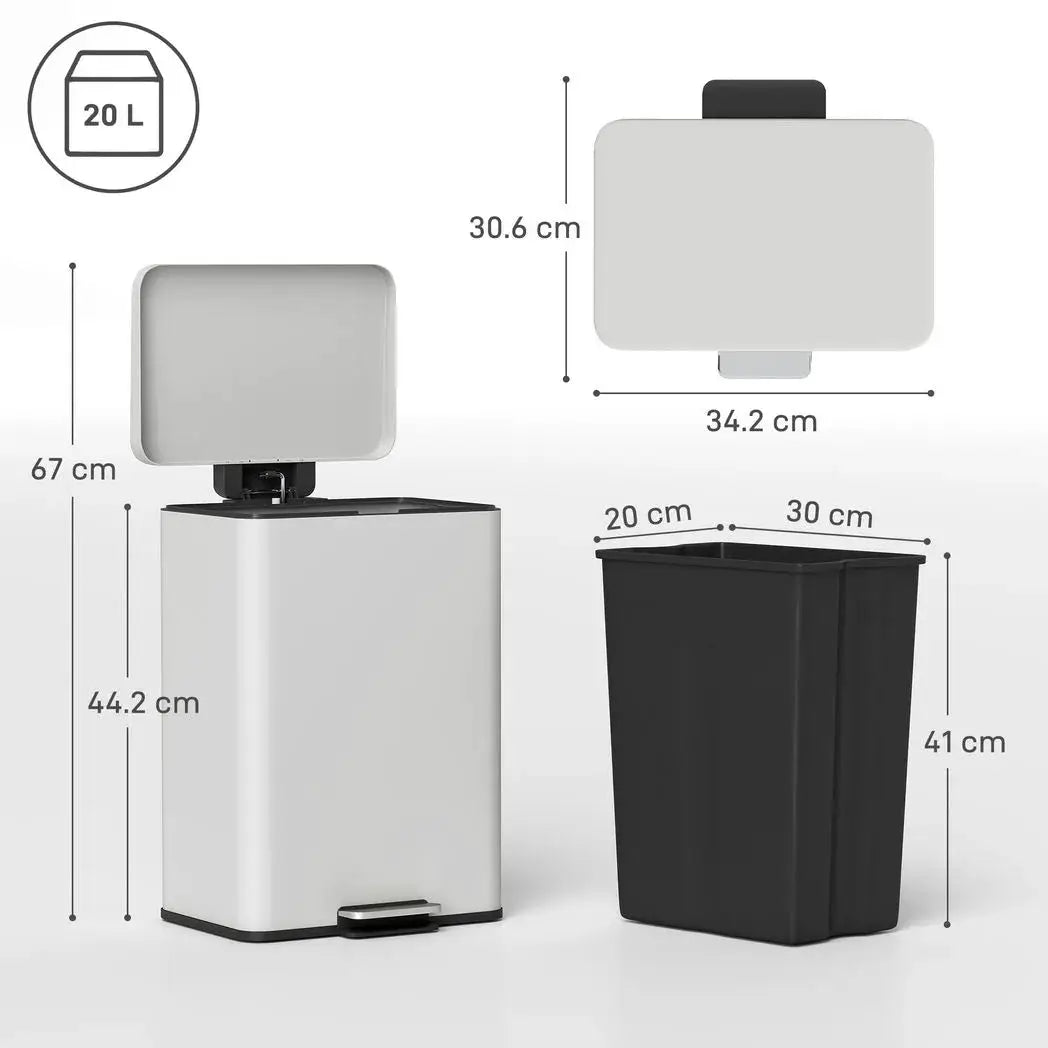 HOMCOM 20L Kitchen Bin with Soft-Close Lid and Stay-Open Function, Pedal Bin with Removable Inner Bucket for Kitchen, Office, Home, Cream - from HOMCOM