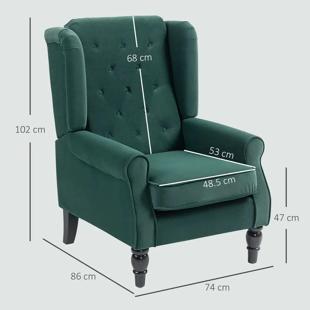 HOMCOM Wingback Accent Chair, Retro Upholstered Button Tufted Occasional Chair for Living Room and Bedroom, Green - from HOMCOM