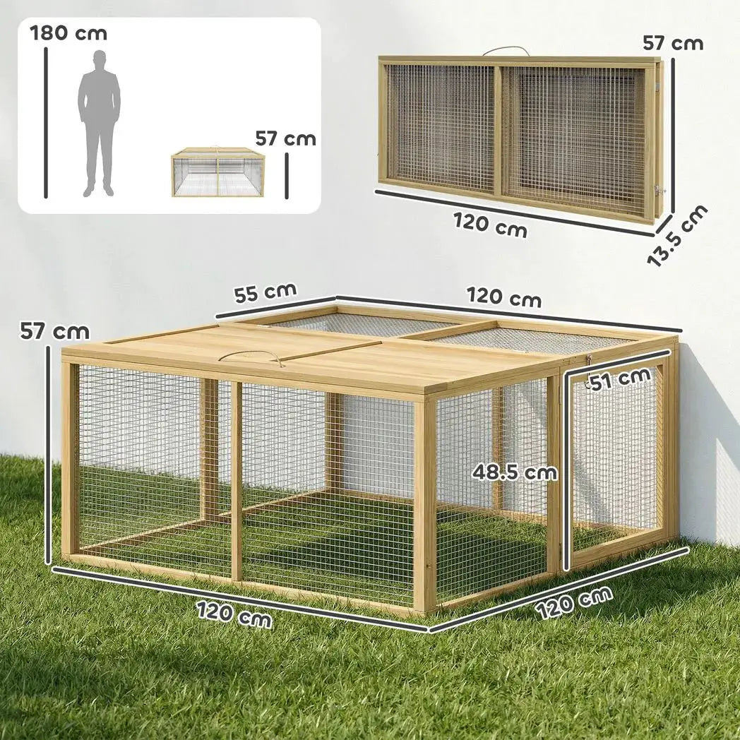 PawHut Wooden Folding Rabbit Hutch, for 2-3 Rabbits - Natural Wood - from PawHut