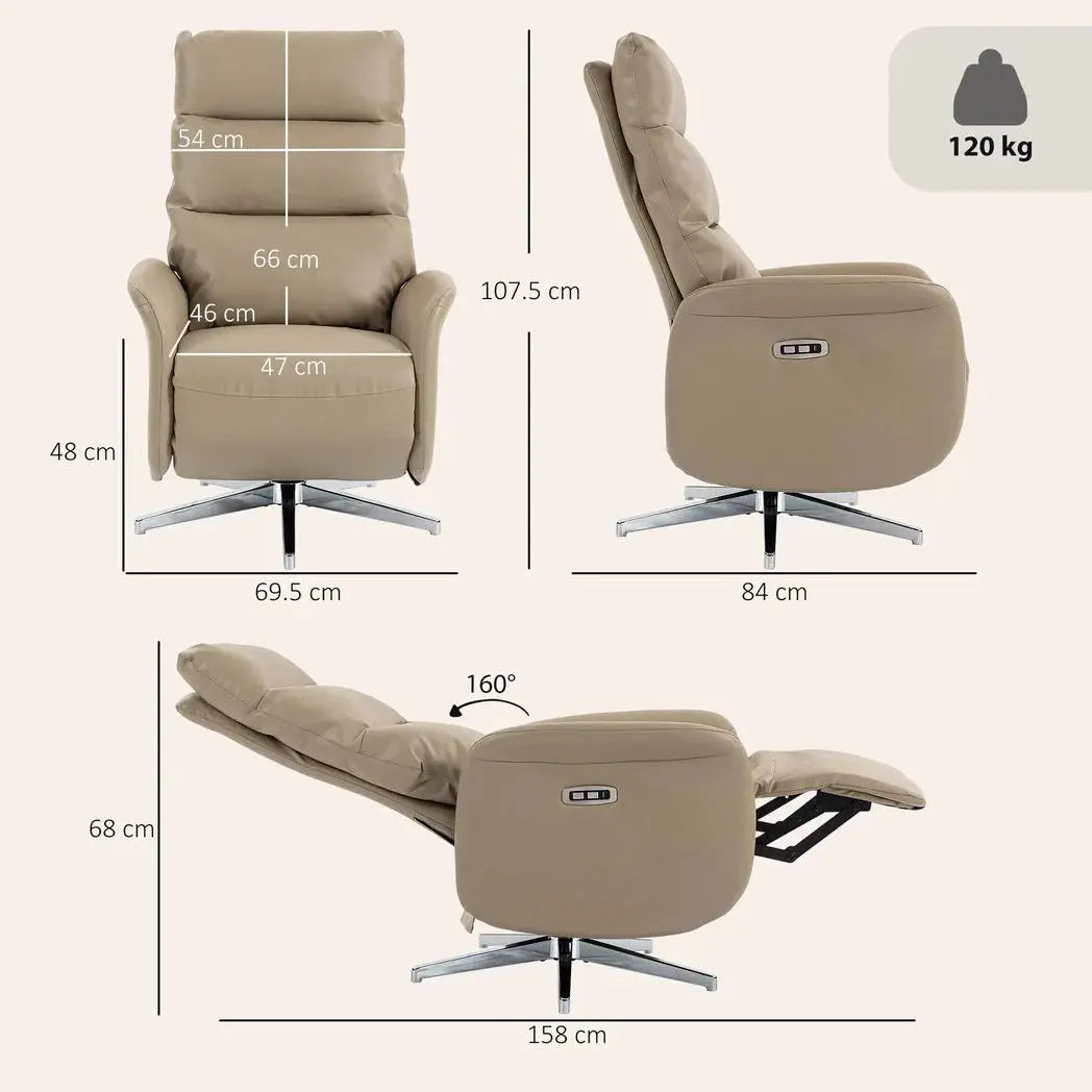HOMCOM Power Recliner Chair, Swivel Electric Reclining Chair with Type C?, Recliner Armchair with Footrest, Brown - from HOMCOM