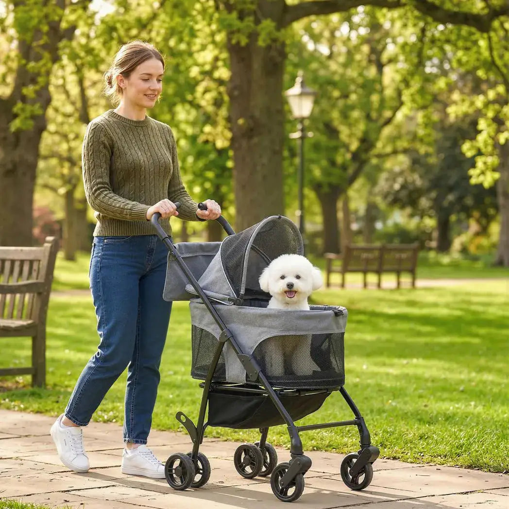 PawHut Pet Stroller, Foldable Dog Cat Stroller with Detachable Carrier, Wheels, Storage Basket, Secure Leash - from PawHut