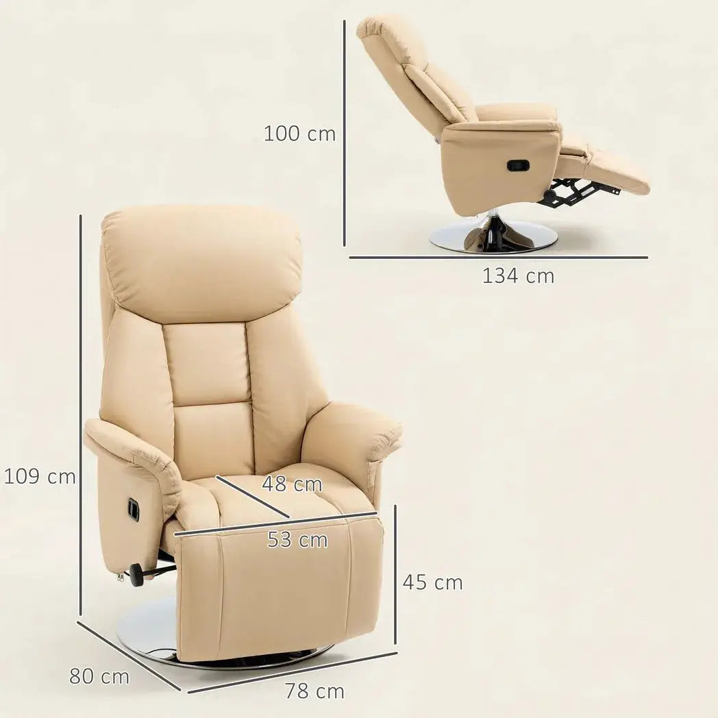 HOMCOM Adjustable Swivel Recliner, Manual Recliner Chair with Footrest, Padded Arms, PU Leather Upholstery, Beige - from HOMCOM