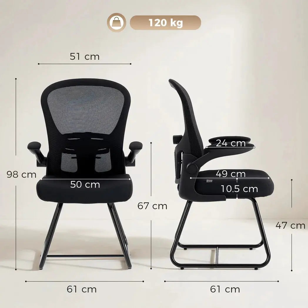 HOMCOM Reception Chair, Conference Meeting Office Chair with Flip-up Armrest, Mesh Backrest, Lumbar Support and Metal Base - from HOMCOM