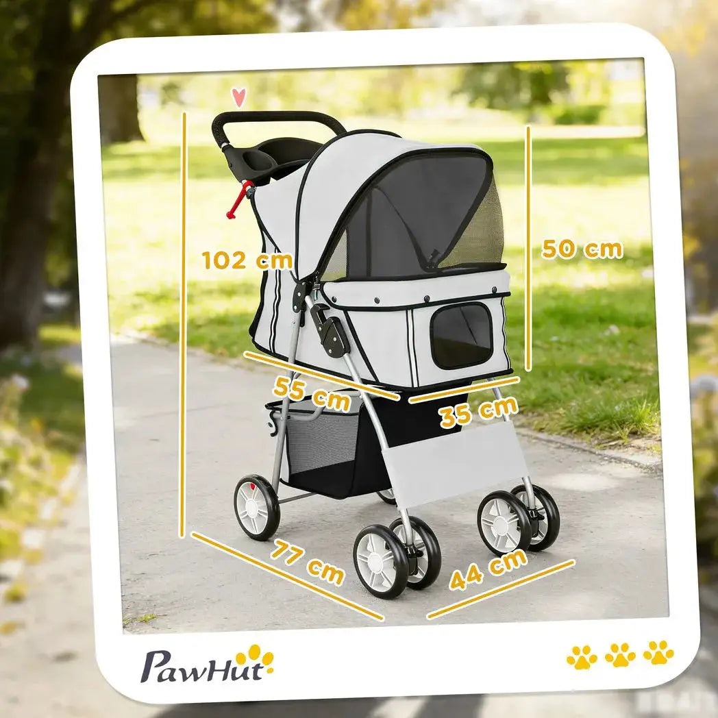 PawHut Dog Pram, Pet Stroller with Reflective Strips, Foldable Cat Stroller with 360° Swivel Wheels, Grey - from PawHut